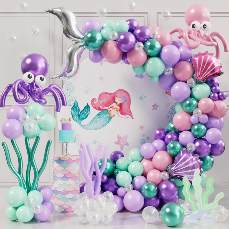 Σετ αλυσίδας μπαλονιών από λατέξ, με θέμα γοργόνας, κυκλικά διακοσμητικά μπαλόνια, με εκτυπωμένο λογότυπο, 184 τεμάχια