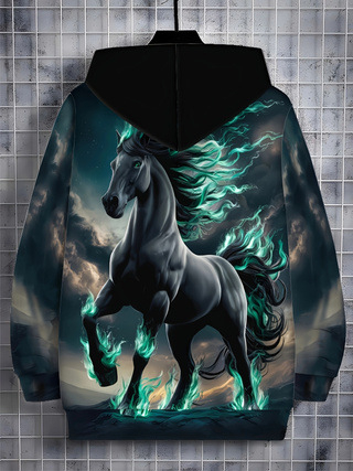 Muški hoodie s digitalnim otiskom, poliester 91–95%, kapuljača, zatvarač, udoban kroj