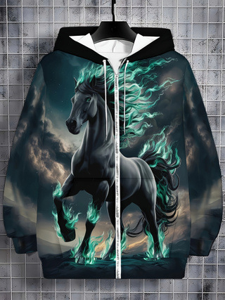 Muški hoodie s digitalnim otiskom, poliester 91–95%, kapuljača, zatvarač, udoban kroj