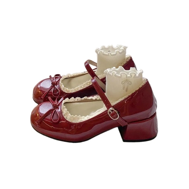 Női Mary Jane cipő, kerek orrú, PU felsőrész, 3–5 cm vastag sarok, gumitalp