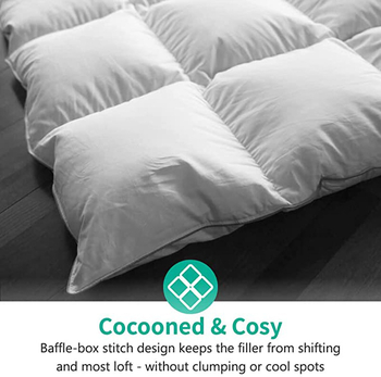 Péřová prikrývka, materiál polyester-bavlna, hmotnosť 1,6–2 kg, vhodná pre jaru a jeseň, štvorsezónna prikrývka.