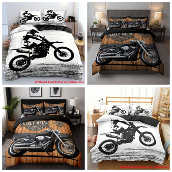Трикомпонентен спален комплект с дигитален печат на мотоциклети, 90 g/m² химическо влакно, геометричен мотив, Nordic стил