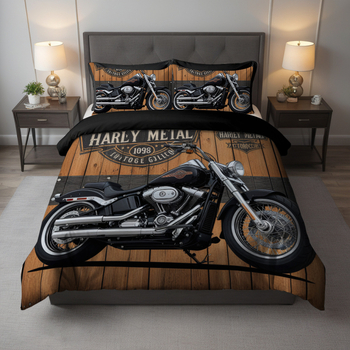 Трикомпонентен спален комплект с дигитален печат на мотоциклети, 90 g/m² химическо влакно, геометричен мотив, Nordic стил