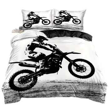 Трикомпонентен спален комплект с дигитален печат на мотоциклети, 90 g/m² химическо влакно, геометричен мотив, Nordic стил