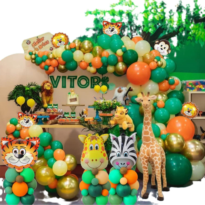 Μπαλόνια λατέξ με θέμα τα ζώα της ζούγκλας, στρογγυλό σχήμα, σετ αλυσίδας μπαλονιών, με εκτυπωμένο λογότυπο, παραμετροποιημένες προδιαγραφές για παιδικά πάρτι