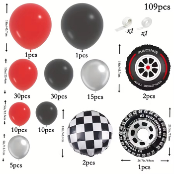 Σετ μπαλονιών για αψίδα σε πάρτι γενεθλίων με θεμα αγώνων — μπαλόνια από αλουμινίου φιλμ, ακανόνιστος σχηματισμός, κυκλικό σχέδιο