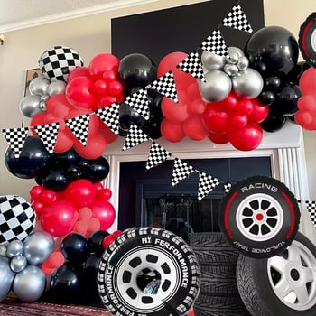 Σετ μπαλονιών για αψίδα σε πάρτι γενεθλίων με θεμα αγώνων — μπαλόνια από αλουμινίου φιλμ, ακανόνιστος σχηματισμός, κυκλικό σχέδιο