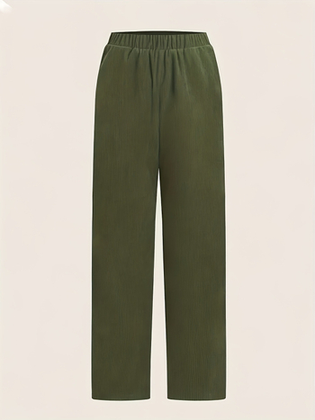 Pantaloni corduroy pentru femei, croi drept, talie medie, lungi, stil elegant casual