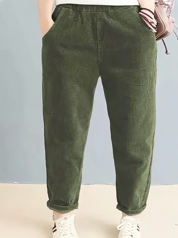 Pantaloni corduroy pentru femei, croi drept, talie medie, lungi, stil elegant casual