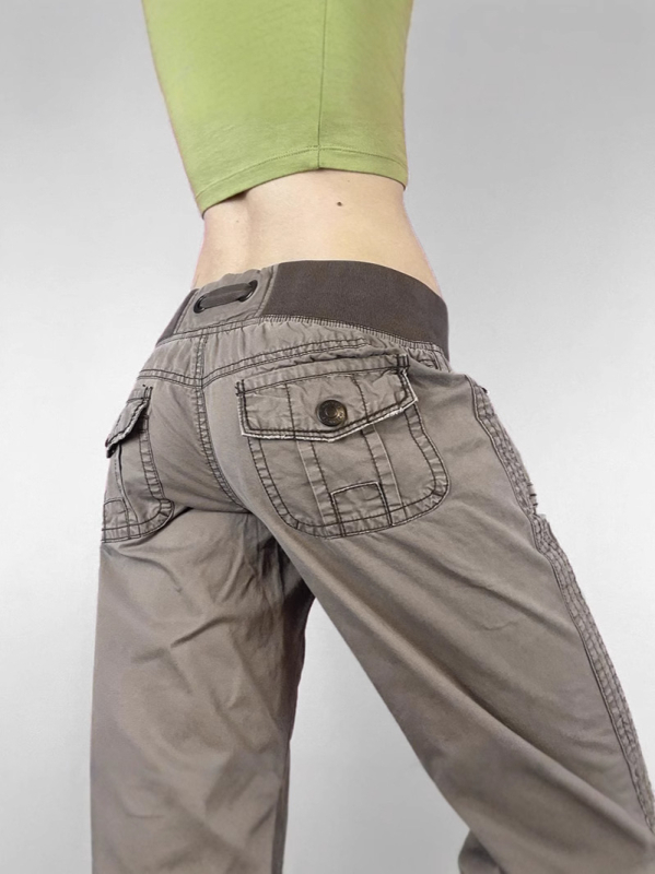 MAILEETE ženske casual hlače – niski struk, ravni kroj, pamuk 95%+, pranje pijeskom, street stil