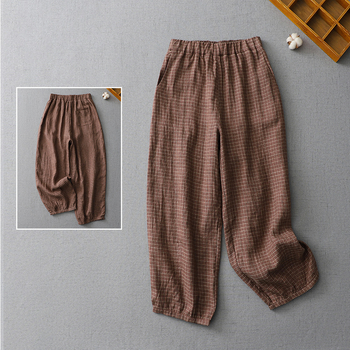 Γυναικείοι λινείς παντελόνες φαρδιάς γραμμής, μήκος μέχρι τον αστράγαλο, εκτυπωμένο βαμμένο σχέδιο, casual μετακίνηση