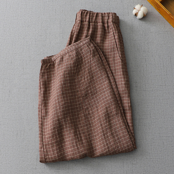 Γυναικείοι λινείς παντελόνες φαρδιάς γραμμής, μήκος μέχρι τον αστράγαλο, εκτυπωμένο βαμμένο σχέδιο, casual μετακίνηση