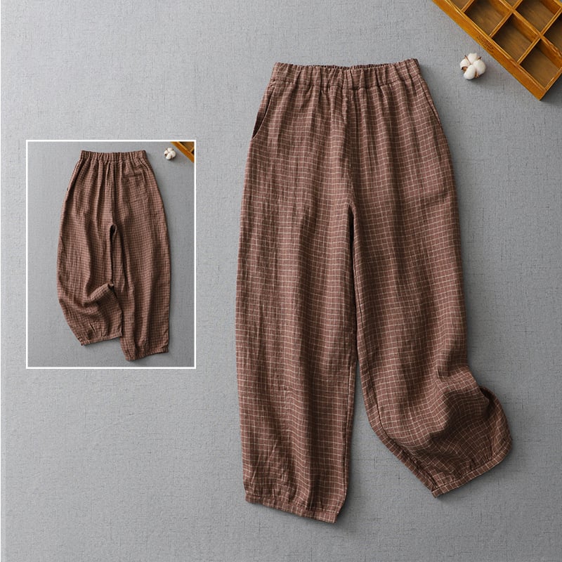 Γυναικείοι λινείς παντελόνες φαρδιάς γραμμής, μήκος μέχρι τον αστράγαλο, εκτυπωμένο βαμμένο σχέδιο, casual μετακίνηση