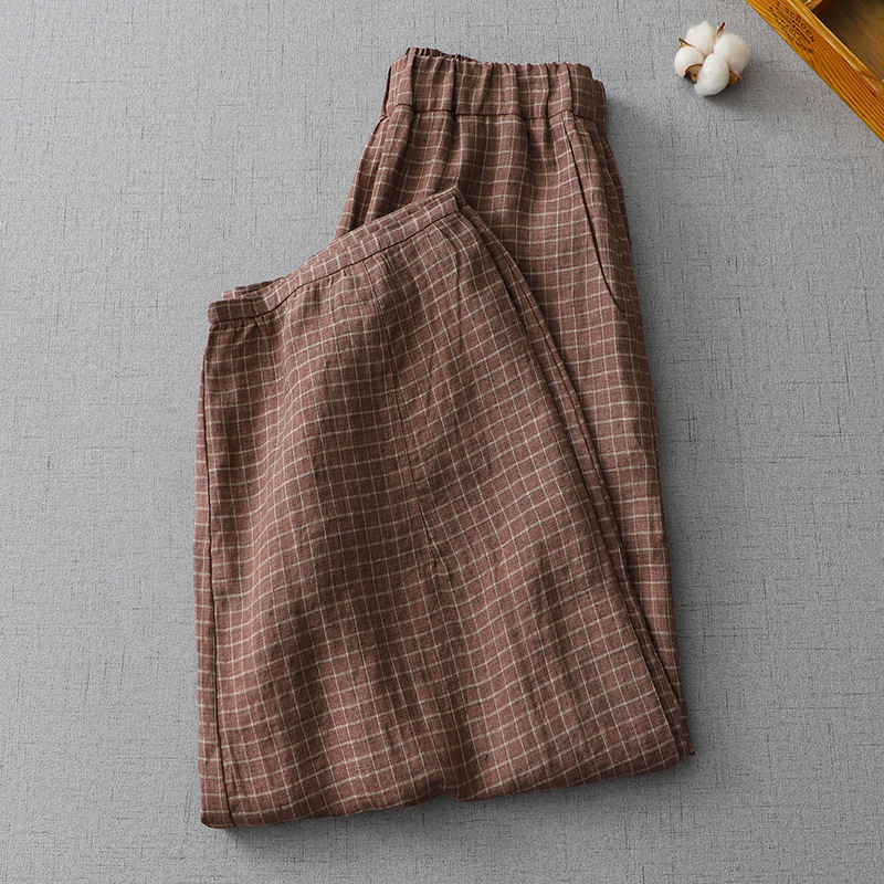 Γυναικείοι λινείς παντελόνες φαρδιάς γραμμής, μήκος μέχρι τον αστράγαλο, εκτυπωμένο βαμμένο σχέδιο, casual μετακίνηση