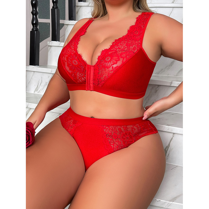 Безжичен сутиен и комплект бельо със странично прибиране, пълен чашков модел, закопчаване отпред, фиксирани двойни презрамки, полиестерна материя