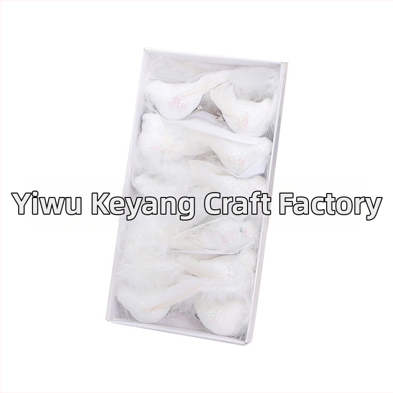 Umjetna ptičica s perjem za Božić — ručna izrada, bionička izrada, ukupna težina 135 g (12 kom), viseće ukrase