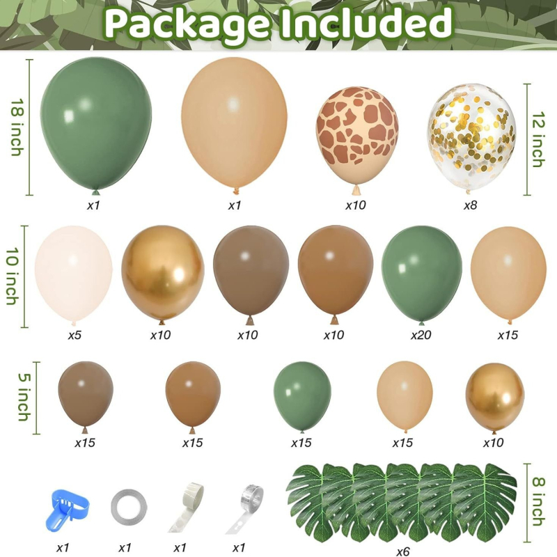 Σετ γιρλάντα μπαλόνια ζούγκλας – 170 τεμάχια, λατέξ στρογγυλά μπαλόνια με ζωικό μοτίβο, διακόσμηση Baby Shower