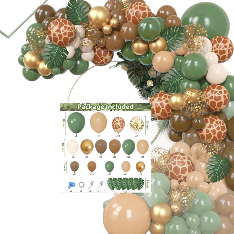 Σετ γιρλάντα μπαλόνια ζούγκλας – 170 τεμάχια, λατέξ στρογγυλά μπαλόνια με ζωικό μοτίβο, διακόσμηση Baby Shower