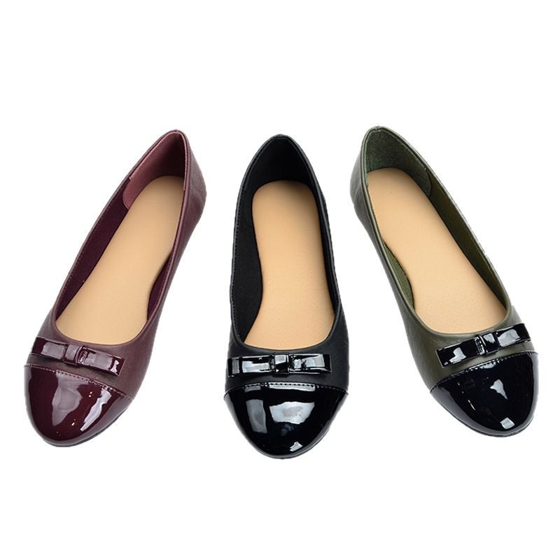 Masni díszítésű balerina cipő, PU felső rész, TPR talp, slip-on, alacsony nyílás