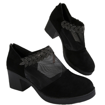 Női középtokos cipő, kerek orr, velúr felsőrész, hálós bélés, hátul cipzárral, 3-6 cm sarok