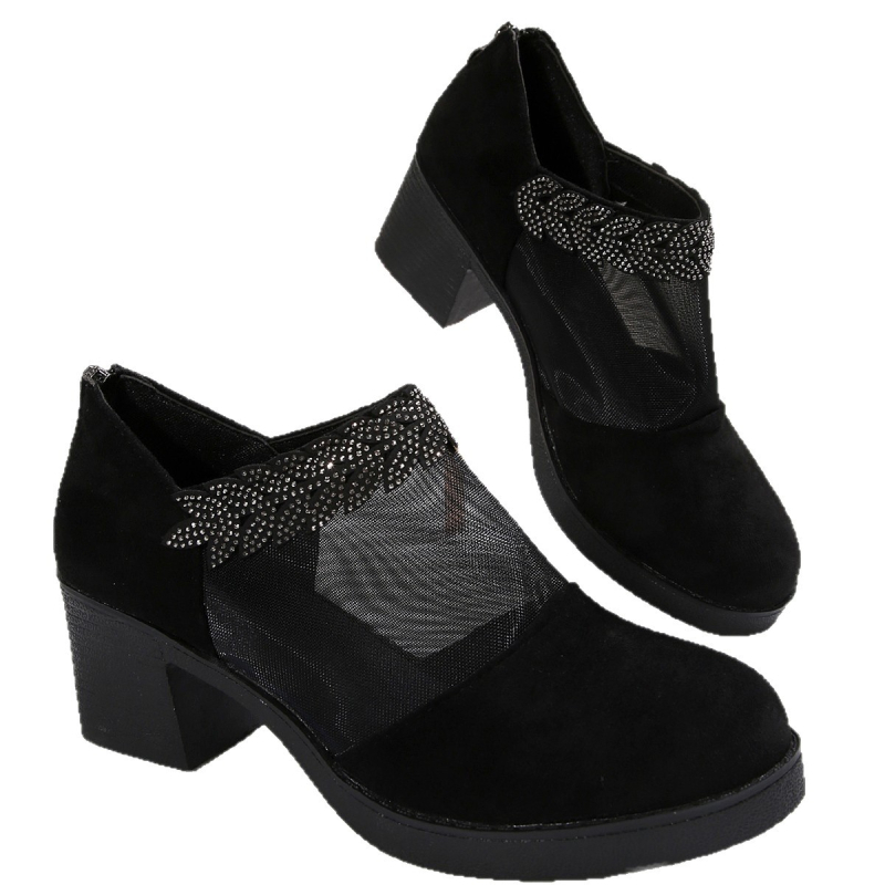 Női középtokos cipő, kerek orr, velúr felsőrész, hálós bélés, hátul cipzárral, 3-6 cm sarok