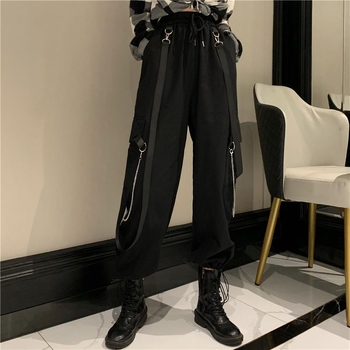 Ženske hlače visokog struka, ravne krojenje, poliester-elastan mješavina (≥95% poliester), street-hipster/workwear stil