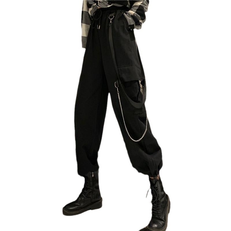 Ženske hlače visokog struka, ravne krojenje, poliester-elastan mješavina (≥95% poliester), street-hipster/workwear stil
