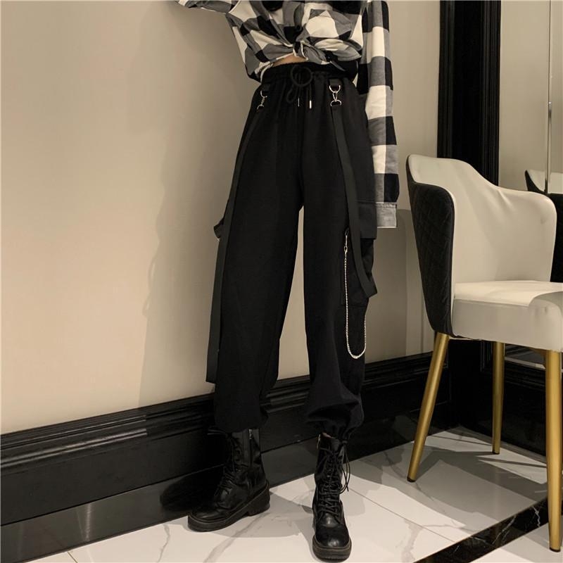 Ženske hlače visokog struka, ravne krojenje, poliester-elastan mješavina (≥95% poliester), street-hipster/workwear stil