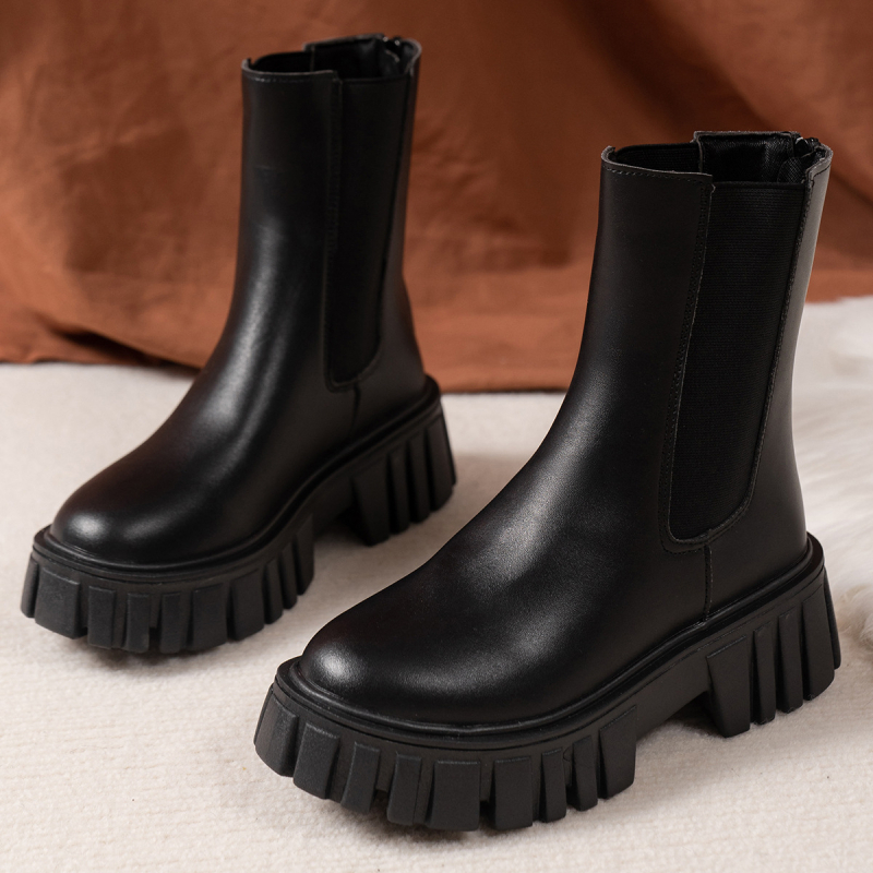Női Martin csizma, brit stílusú, minimalist design, PU felső rész, kerek orr, középtok 3–5 cm, szintetikus gumi talp