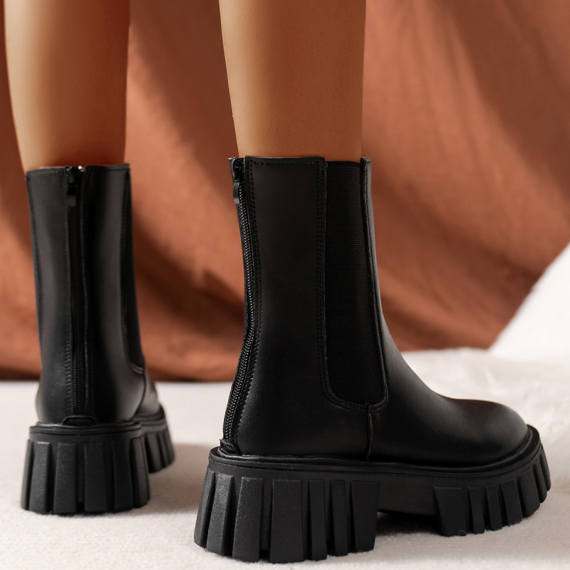 Női Martin csizma, brit stílusú, minimalist design, PU felső rész, kerek orr, középtok 3–5 cm, szintetikus gumi talp