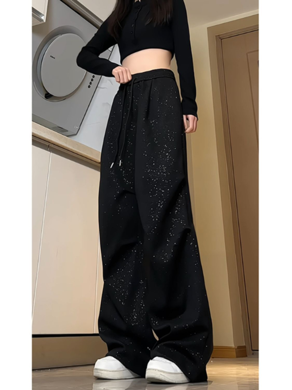 Pantaloni de damă lejeri, croială dreaptă, poliester, talie medie, toamnă 2025