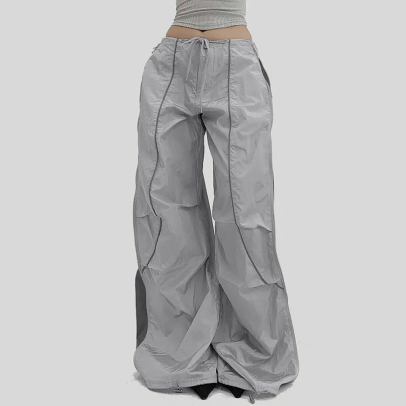 Ženske široke casual hlače s dizajnom koláž/splicing, ulični hipster stil, niski struk, ljetni model 2025