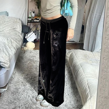 Baršunaste hlače s rhinestones, pojas s patchworkom i rebrima, elastični kaiš s vezicama, street hipster stil