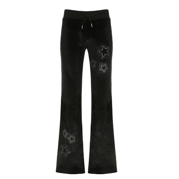 Baršunaste hlače s rhinestones, pojas s patchworkom i rebrima, elastični kaiš s vezicama, street hipster stil