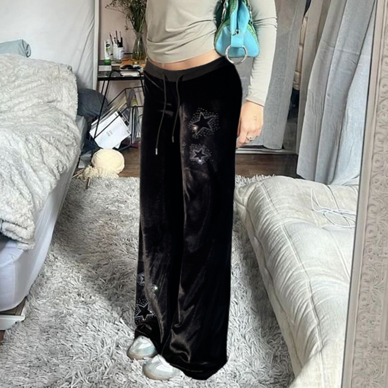 Baršunaste hlače s rhinestones, pojas s patchworkom i rebrima, elastični kaiš s vezicama, street hipster stil