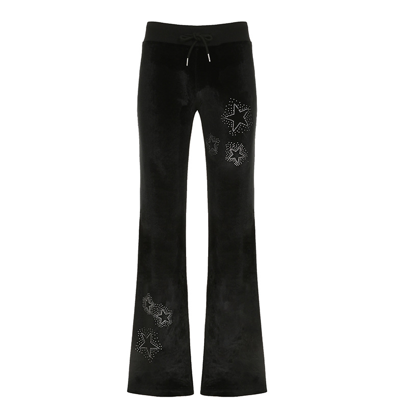 Baršunaste hlače s rhinestones, pojas s patchworkom i rebrima, elastični kaiš s vezicama, street hipster stil