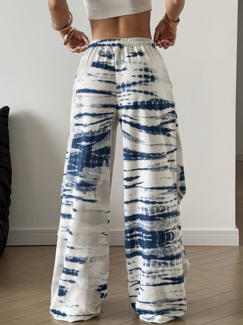 Pantaloni casual femei, imprimeu 3D digital tie-dye, ușor evazați, talie elastică, poliester (imprimeu 3D • ușor evazați • talie elastică • poliester)