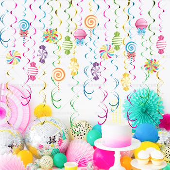 Candy Party spiralne viseće ukrase za dječji rođendan – papirnate dekoracije, viseće ukrase, rekviziti za uređenje scene, stil 25181189019