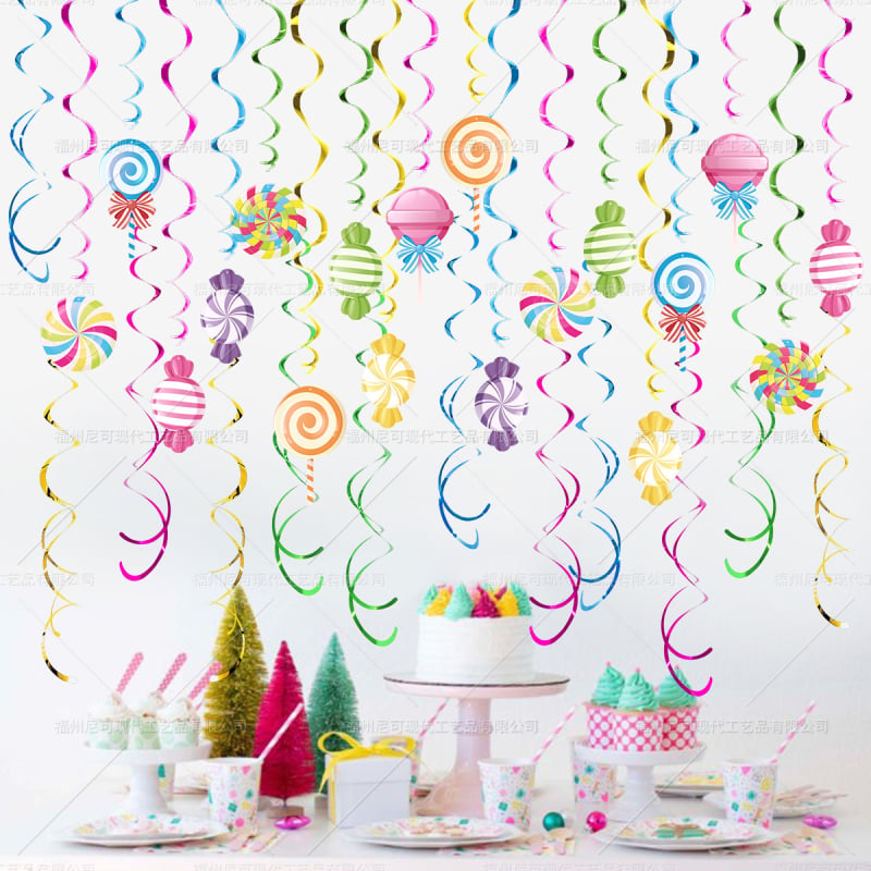 Candy Party spiralne viseće ukrase za dječji rođendan – papirnate dekoracije, viseće ukrase, rekviziti za uređenje scene, stil 25181189019