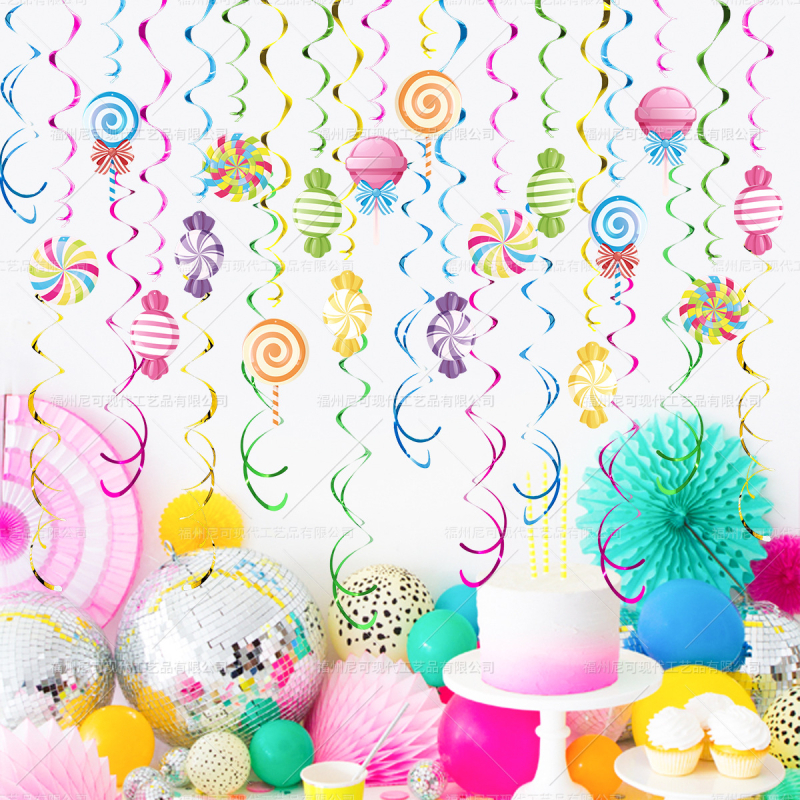 Candy Party spiralne viseće ukrase za dječji rođendan – papirnate dekoracije, viseće ukrase, rekviziti za uređenje scene, stil 25181189019