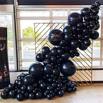 Mat crni latex baloni – set za zabave, okruglog oblika, toplinsko zapečaćenje, bez logotipa, jedan set; pogodno za vjenčanja, mature, muške rođendane, obljetnice i otkrivanje spola