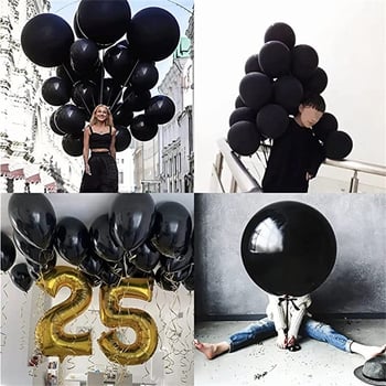 Mat crni latex baloni – set za zabave, okruglog oblika, toplinsko zapečaćenje, bez logotipa, jedan set; pogodno za vjenčanja, mature, muške rođendane, obljetnice i otkrivanje spola