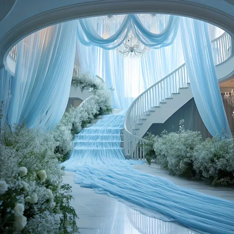 Záves na svadobný oblúk, čiastočne priesvitná gáza, sieťové spracovanie, európsky štýl, polyester