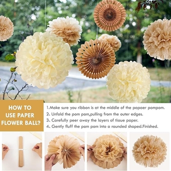 Doplnky pre svadobné prostredie - papierové kvety v guľách, papierové visacie ozdoby, bohémske lustre, stuhy