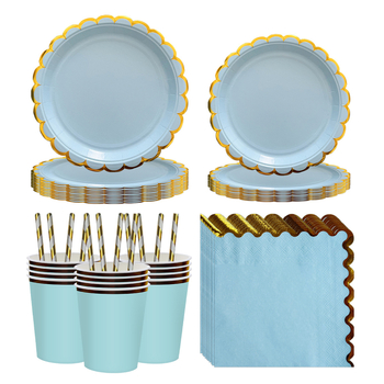Set de veselă de petrecere din hârtie, de unică folosință: farfurii, șervete, paie și pahare; Material: hârtie; Stil: simplu și versatil; Potrivit pentru ziua de naștere; Accesorii pentru amenajarea spațiului evenimentului