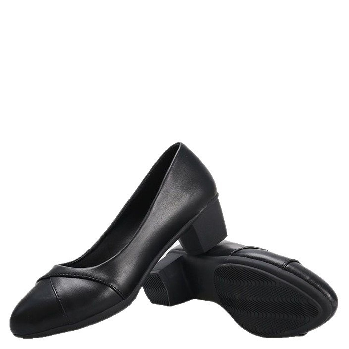 PU bőr felsőrészű női cipő, hegyes orrú, 3–5 cm-es középmagas sarok, slip-on, gumitalp