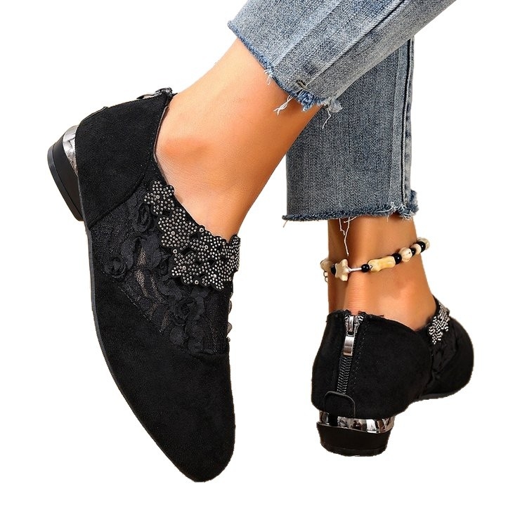 Ženské Slip-On topánky s PU vrchným materiálom, gumovou podrážkou, nízkym lemom, sieťovinou s krištáľovými ozdobami – letná voľnočasová obuv