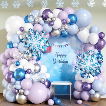 Αψίδα μπαλονιών με θέμα νιφάδες χιονιού – μπαλόνια λατέξ και αλουμινίου φολίας, ακανόνιστο σχήμα, για γενέθλια, Χριστούγεννα και εαρινές εορτές