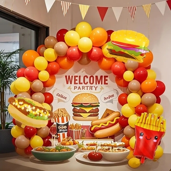 Μπαλόνια θεματικά με τηγανητές πατάτες, μπέργκερ και χοτ ντογκ για διακόσμηση πάρτι – μπαλόνια από αλουμινόφυλλο, στρογγυλά διακοσμητικά μπαλόνια, χωρίς λογότυπο