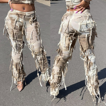 Ženske casual hlače, ravni kroj, street-hipster stil, tie-dye uzorak, Furite, 90-95% poliester + <30% spandeks
